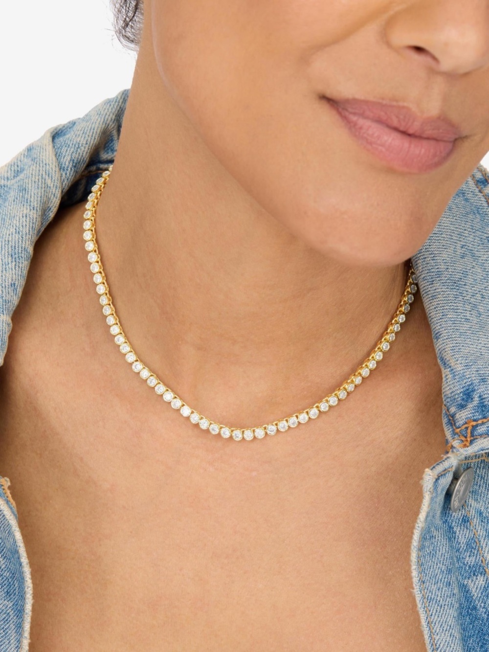 New Melinda Maria 18" Baroness Tennis Necklace 3mm Gold|White Diamondettes $205